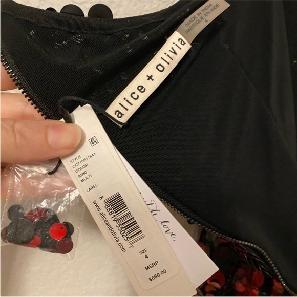 Alice + Olivia Ombré Red and Black Sequins One Shoulder Mini Dress - 4 - Picture 5 of 6